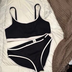A&F Kids Black and White Ribbed Bikini Set